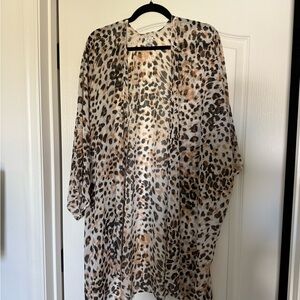 Leopard Print Kimono Swim Coverup